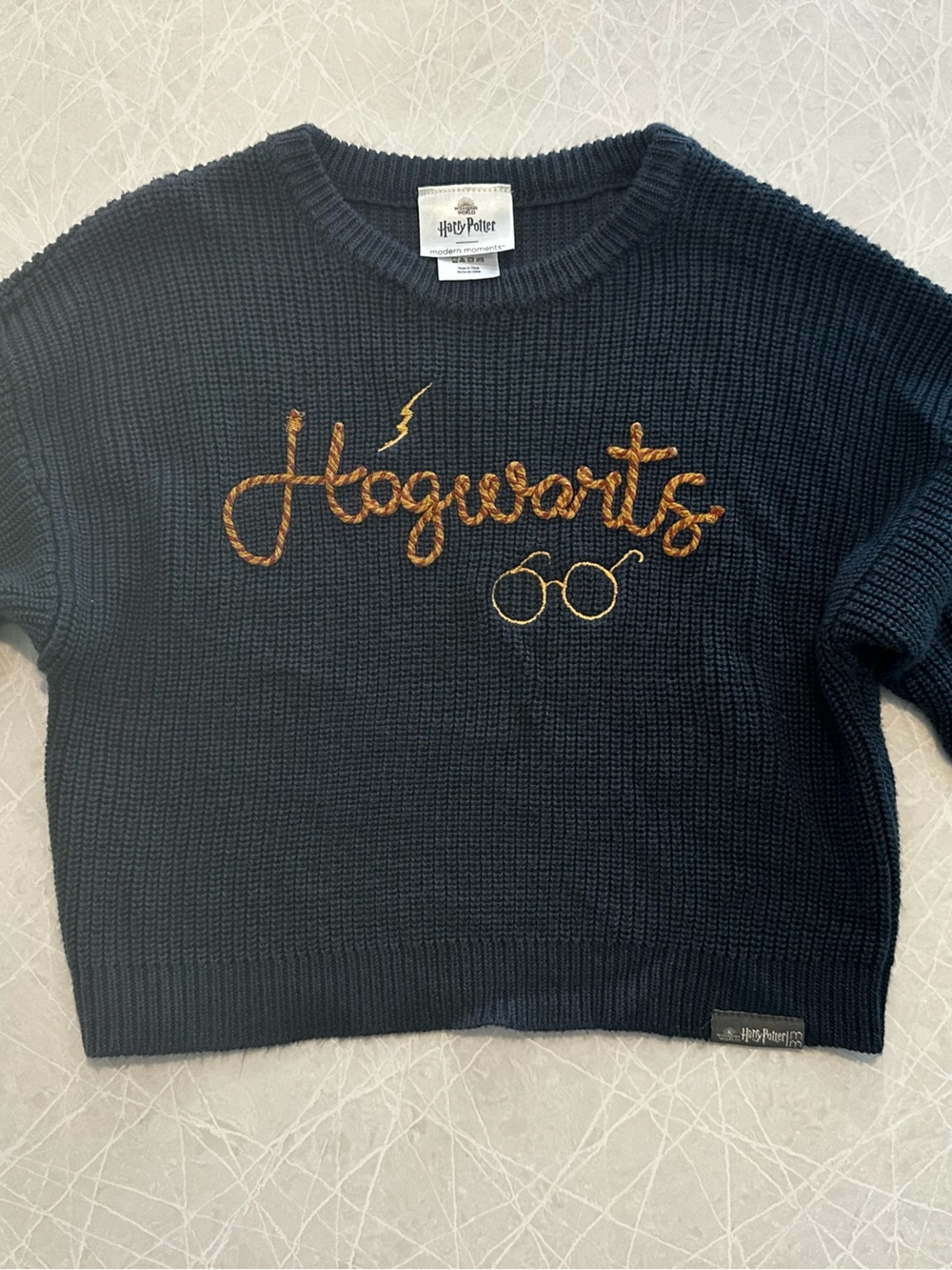 Harry Potter Navy Crewneck Sweater with Gold 'Hogwarts' Script